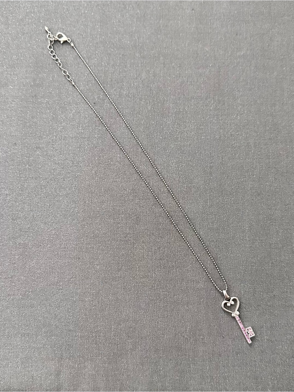 Sterling Silver Heart Key Necklace with Pink Stones